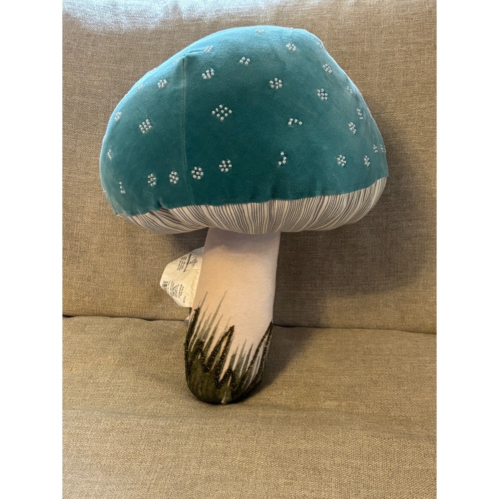 John Derian for Target Mushroom Decorative Pillow Teal Beaded Toadstool 17x14
